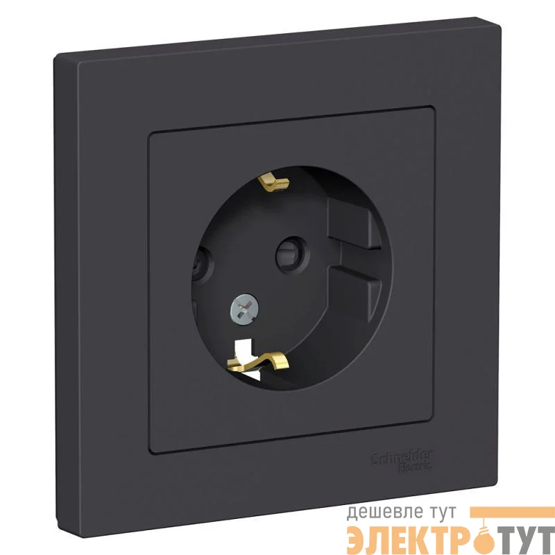 Розетка 1-м СП AtlasDesign 16А IP20 с заземл. защ. шторки в сборе карбон SchE ATN001044