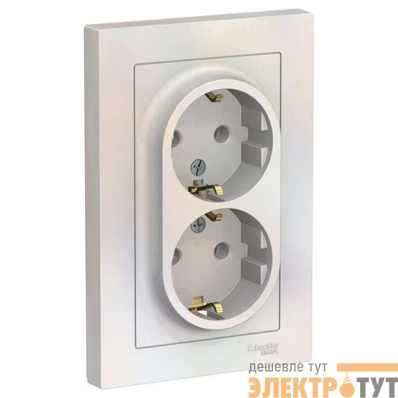 Розетка 2-м СП AtlasDesign 16А IP20 с заземл. в сборе жемчуж. SE ATN000424