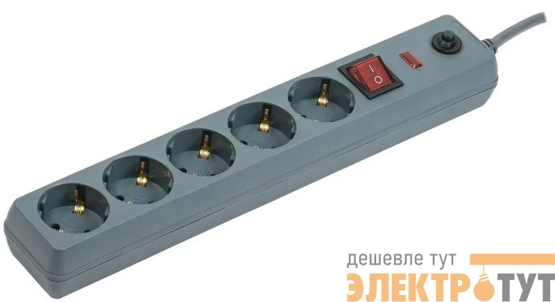 Удлинитель с сетевым фильтром 5х5м 16А IP20 СФ-05К ПВС 3х1 с выкл. сер. IEK WFP10-16-05-05-ZK-K03