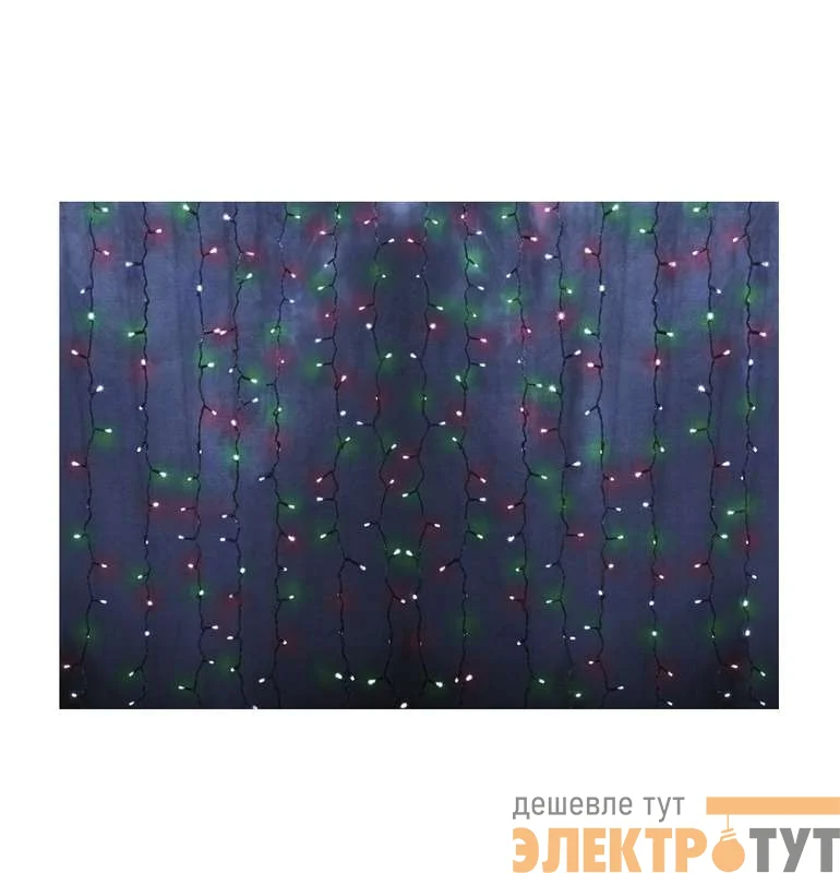 Гирлянда Дождь "ПЛЕЙ-ЛАЙТ" 2х1.5м 192LED 12Вт 220В IP44 фиксинг RGB силикон. провод NEON-NIGHT 235-309-6