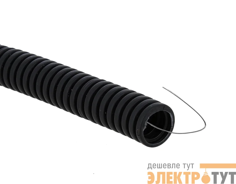 Труба гофрированная ПВХ d16мм с протяжкой черн. (уп.100м) Plast EKF tg-z-16-100-black