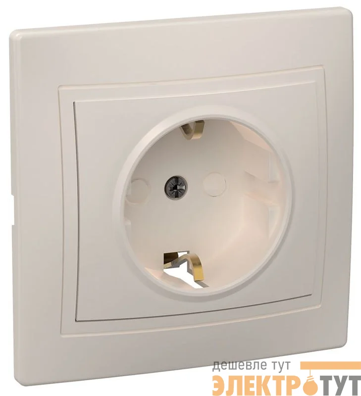 Розетка 1-м СП Кварта РСш10-3-Км 16А IP20 с заземл. защ. шторки керамика крем. GENERICA ERK14-K33-16-K