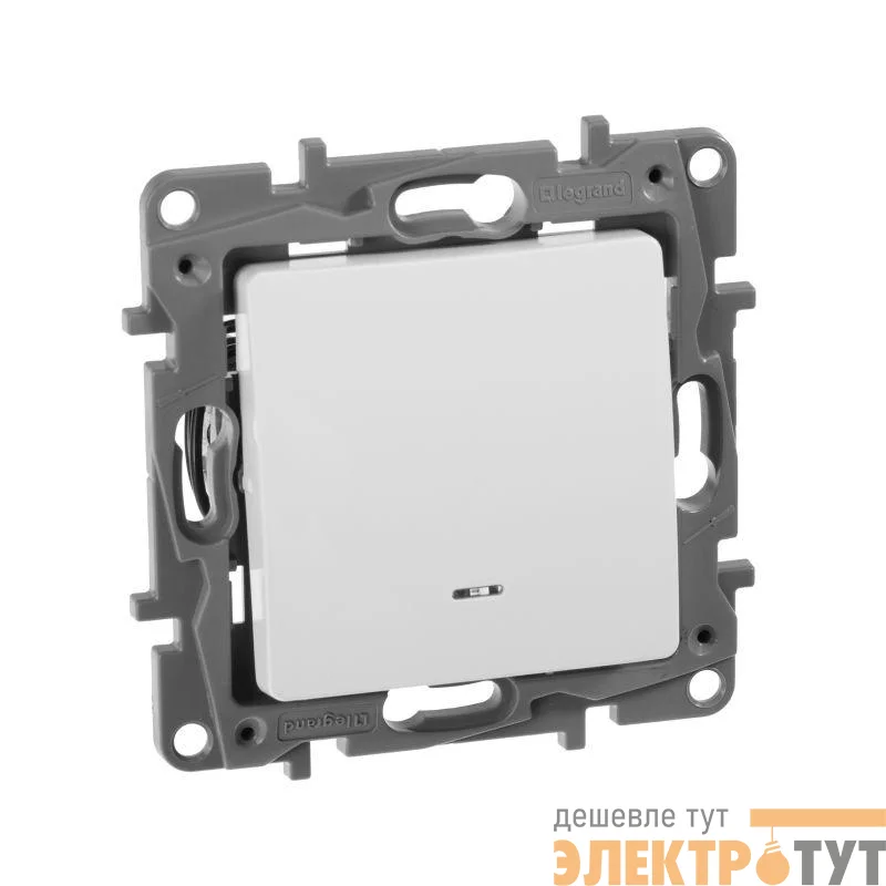 Механизм переключателя 1-кл. СП Etika Plus 10АX с подсветкой безвинт. зажимыбел. Leg 672215