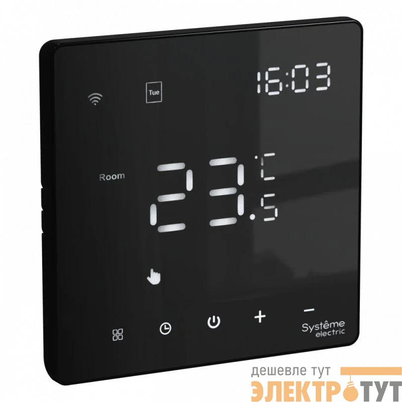 Термостат программируемый ArtGallery 16А с Wi-Fi для электрич. теплого пола моноблочный черн. SE GAL001038