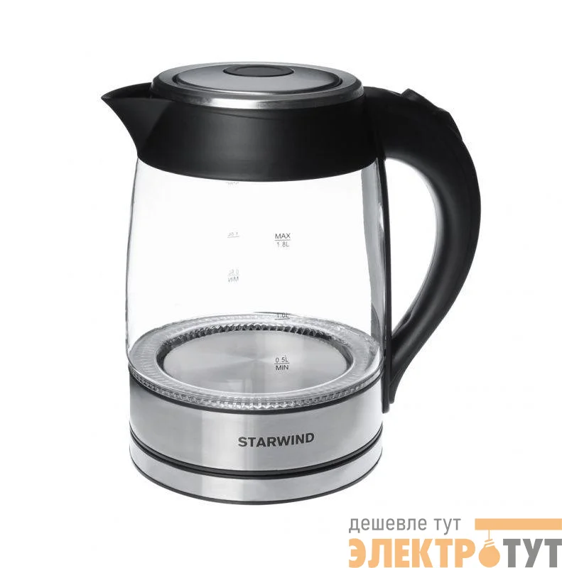 Чайник электрический SKG4710 1.8л 2200Вт серебр./черн. (корпус стекло) STARWIND 935480