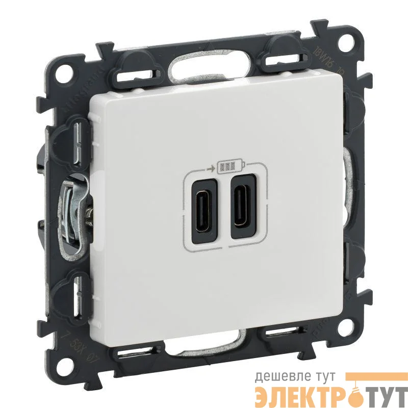 Устройство зарядное Valena Life с 2-мя USB-разьемами тип C-тип C 240В/5В 3000мА с лиц. панелью бел. Leg 753107