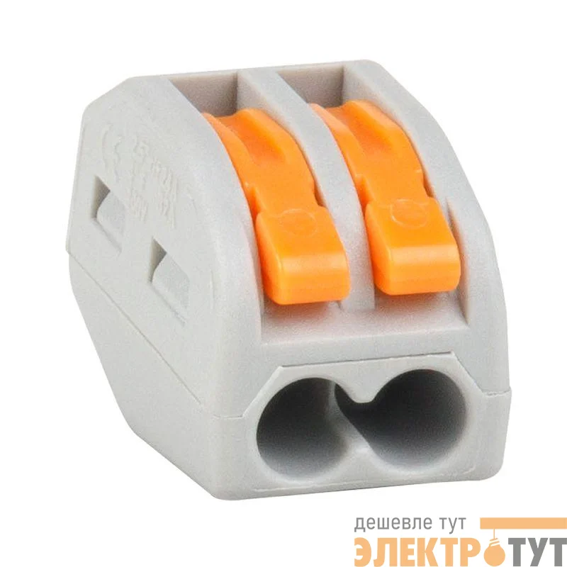 Клемма строительно-монтажная OptiKit СМК 222-412 с рычагом 2 отверстия 0.2-2.5(4.0)кв.мм КЭАЗ 351062