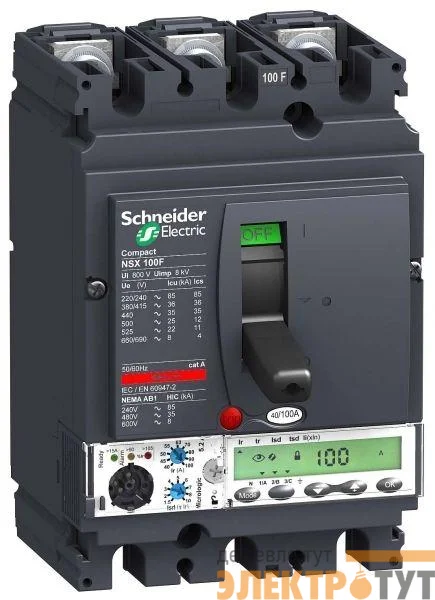 Выключатель автоматический 3п 3т 100А 36кА NSX100F Micrologic 5.2A SchE LV429880