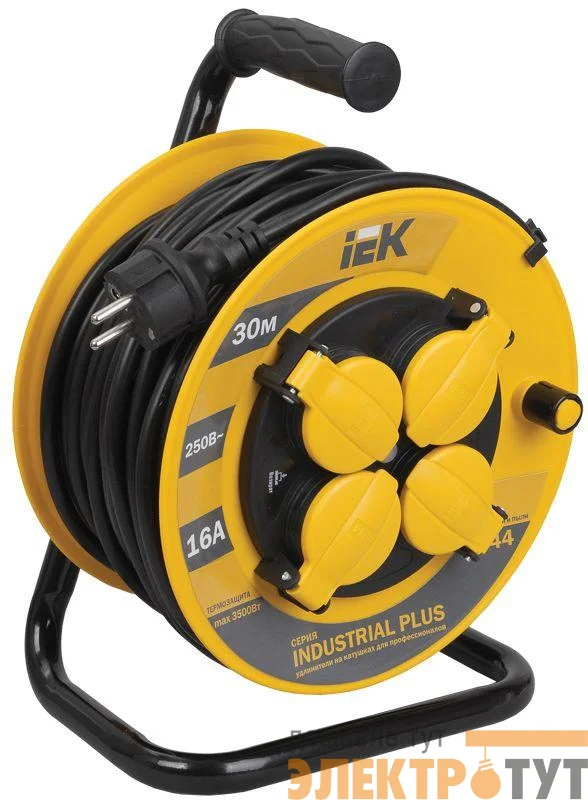 Удлинитель на катушке 4х30м с заземл. 16А IP44 Industrial plus УК30 3х1.5 термозащита IEK WKP15-16-04-30-44