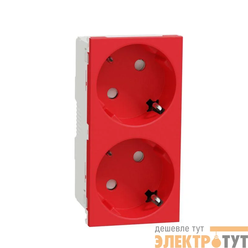 Розетка Unica Modular 45град. 2х2P+E защ. шторки безвинт. клеммы красн. SchE NU306603