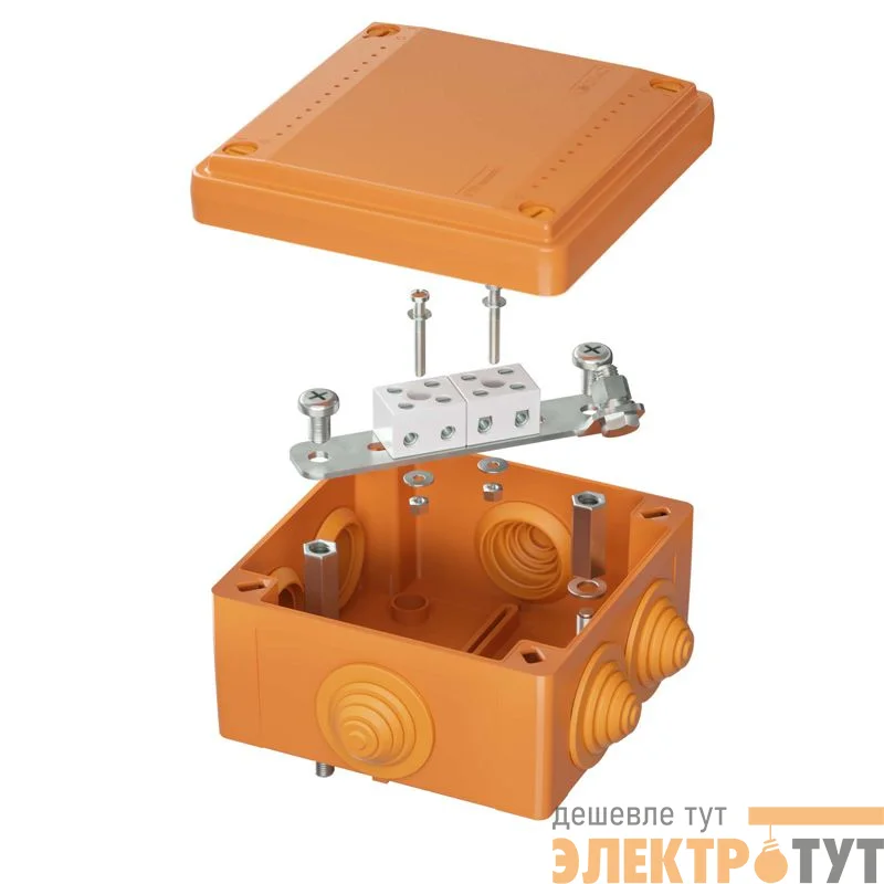 Коробка ответвительная FS 100х100х50мм IP55 4п 450В 6А 4кв.мм с кабельными вводами и клеммниками пластик. DKC FSB11404