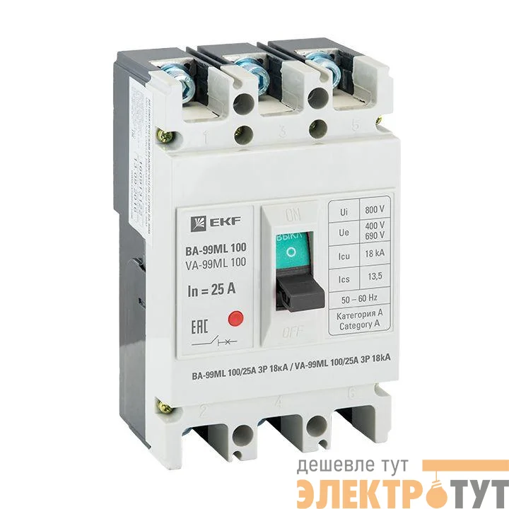 Выключатель автоматический 3п 100/25А 18кА ВА-99МL Basic EKF mccb99-100-25mi