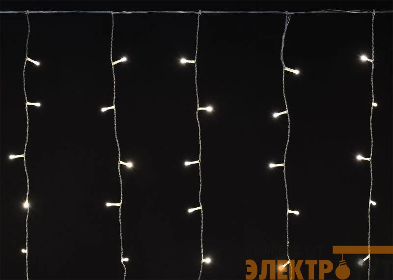 Гирлянда "Бахрома" 4.5х0.7м 200LED тепл. бел. IP44 провод прозр. 230В мерцание транзит IEK LGDU321-1-200-L3-T-S-44