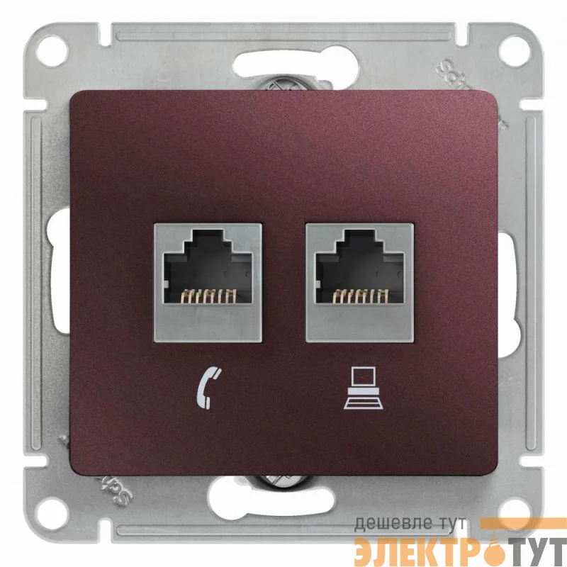 Механизм розетки 2-м Glossa RJ11+RJ45 кат.5е баклажан. SchE GSL001185