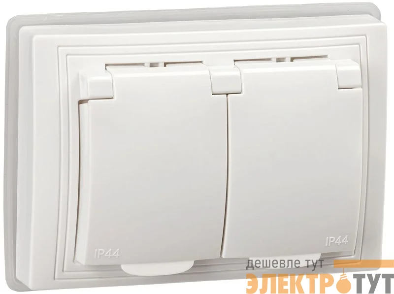 Розетка 2-м СП Кварта РСбш12-3-КБ-44 16А IP44 с заземл. защ. шторки бел. GENERICA KV-R26-16-44-K01