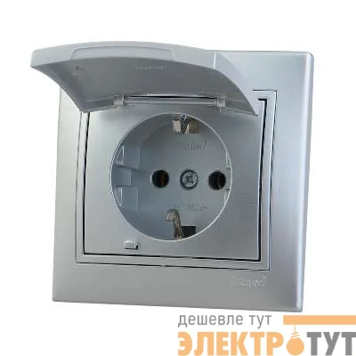 Розетка 1-м СП Мира с защ. крышкой керам. с заземл. метал. сер. Lezard 701-1010-123
