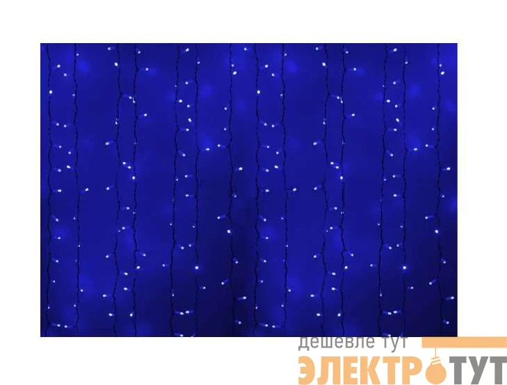 Гирлянда Дождь "ПЛЕЙ-ЛАЙТ" 2х1.5м 360LED 22Вт 230В IP44 син.; фиксинг бел. провод NEON-NIGHT 235-113
