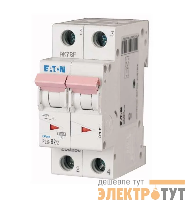 Выключатель автоматический модульный 2п C 16А 6кА PL6-C16/2 EATON 286567