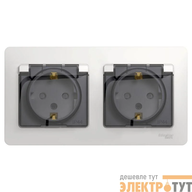 Розетка 2-м СП 2мод. Glossa 16А IP44 с заземл. защ. шторки в сборе бел. SE GSL000147
