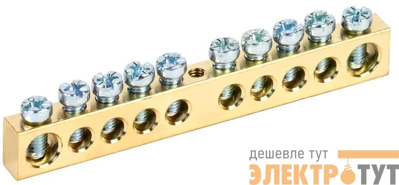 Шина PEN "земля-ноль" 8х12мм 10/1 (10групп/крепеж по центру) IEK YNN20-10-100