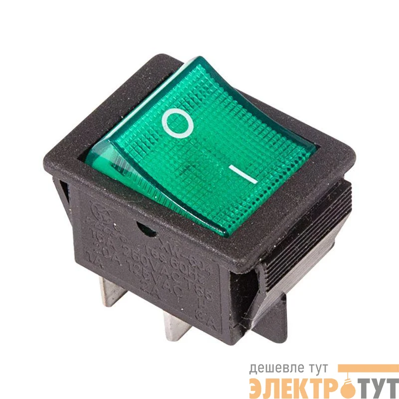 Выключатель клавишный 250В 16А (4с) ON-OFF зел. с подсветкой (RWB-502 SC-767 IRS-201-1) (инд. упак.) Rexant 36-2332-1