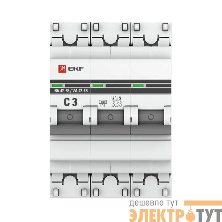 Выключатель автоматический модульный 3п C 3А 4.5кА ВА 47-63 PROxima EKF mcb4763-3-03C-pro