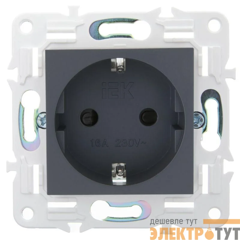 Розетка SKANDY 16А с заземл. защ. шторки безвинт. крепл. SK-R06T титан IEK SK-R14-16-1-K48