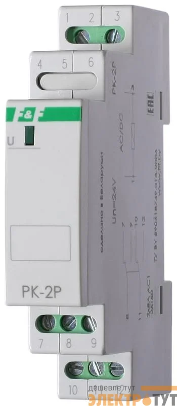 Реле промежуточное PK-2P (монтаж на DIN-рейке 35мм 220В 50Гц 2х8А 2 перекл.) F&F EA06.001.009