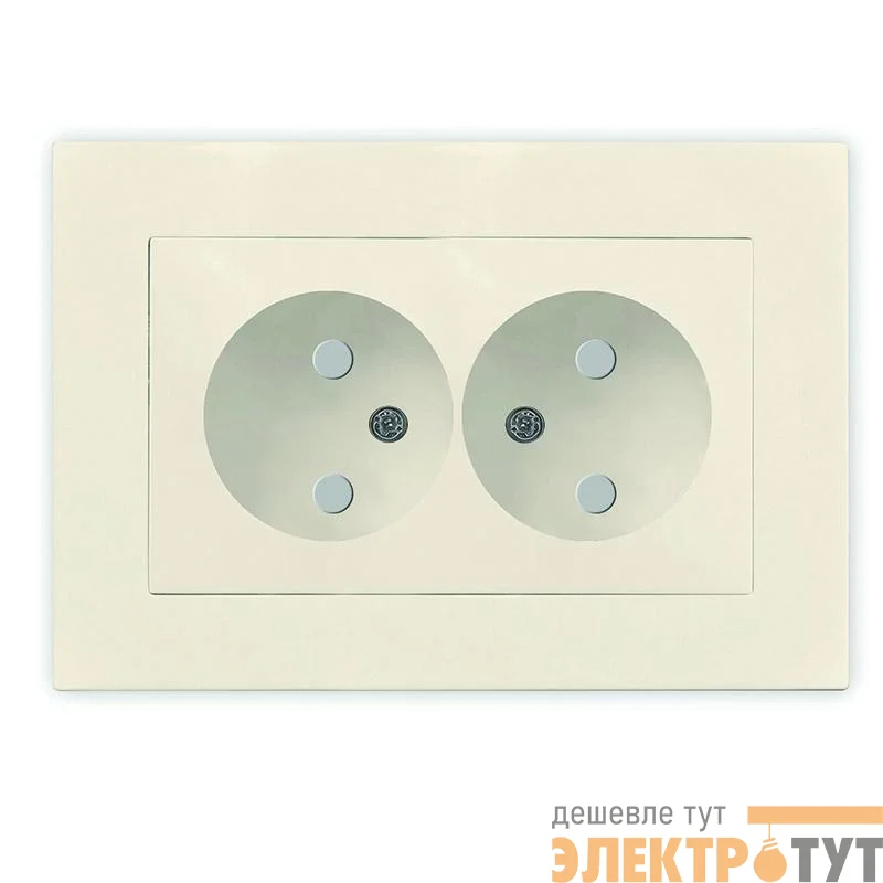 Розетка 2-м СП Афина 16А IP20 без заземл. защ. шторки в сборе сл. кость (ivory) Universal A0048-I