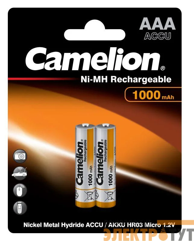 Аккумулятор R03 NI-MN 1000мА.ч BP-2 (блист.2шт) Camelion 6182
