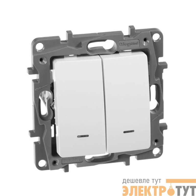 Механизм переключателя 2-кл. СП Etika Plus 10АX с подсветкой безвинт. зажимы бел. Leg 672216