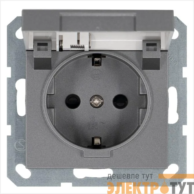 Розетка 1-м Shuko 16А IP20 с заземл. защ. шторки с крышкой механизм алюм. Jasmart G5505S