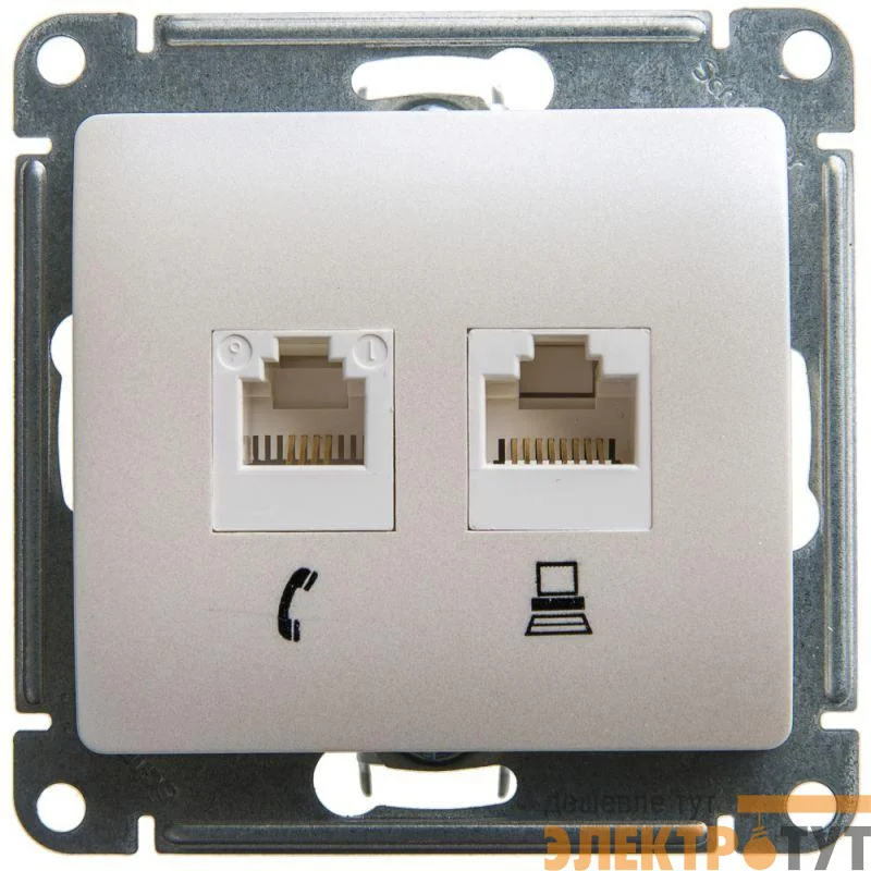 Механизм розетки комп. + телеф. 2-м СП Glossa RJ11 + RJ45 CAT.5E перламутр SchE GSL000685