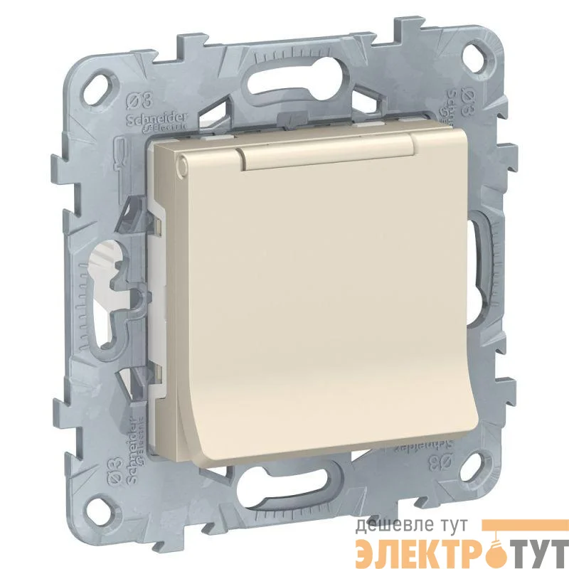 Механизм розетки UNICA NEW с защ. крышкой защ. шторки с заземл. 16А 250В IP40 беж. SchE NU503744TA