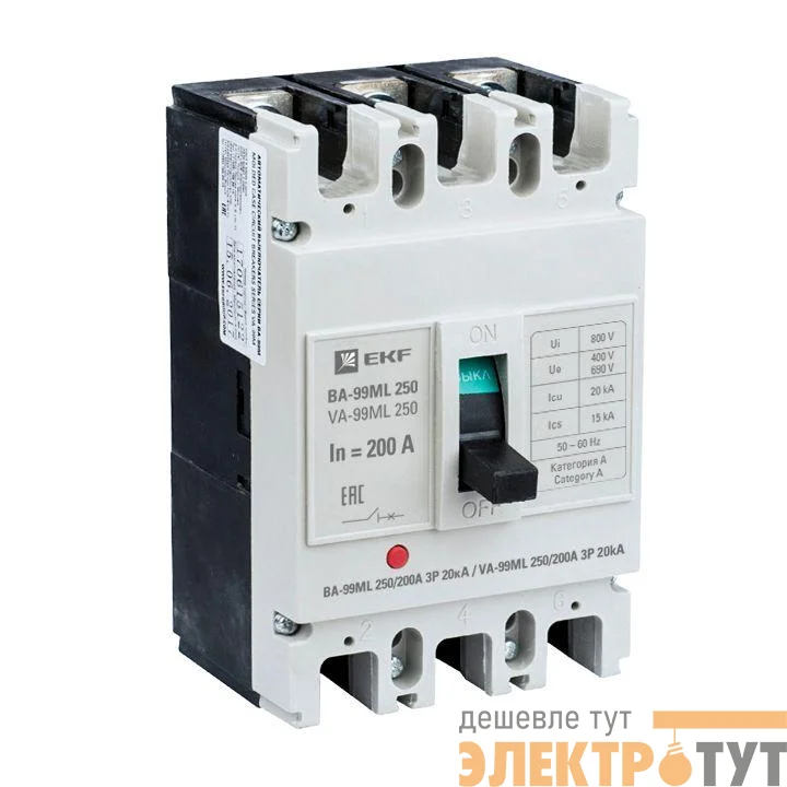 Выключатель авт. 3п ВА-99МL 250/200А 20кА Basic EKF mccb99-250-200mi