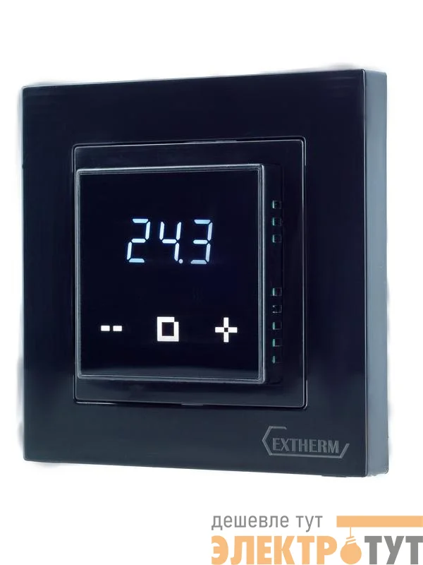 Термостат програмируемый с сенсорными кнопками и датчиком темпер. пола без расписания совместим с рамками с внутрен. размером 56х56мм Schneider Unica Exxact и Legrand Valena черн. Extherm ET-43(b)