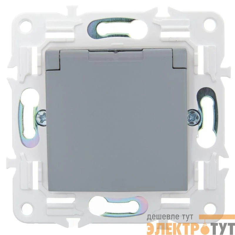 Розетка 1-м SKANDY 16А IP44 с заземл. защ. шторки с крышкой SK-R11Gr сер. IEK SK-R16-16-44-K03