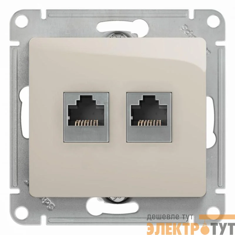 Механизм розетки 2-м Glossa RJ11+RJ45 кат.5е молочн. SchE GSL000985