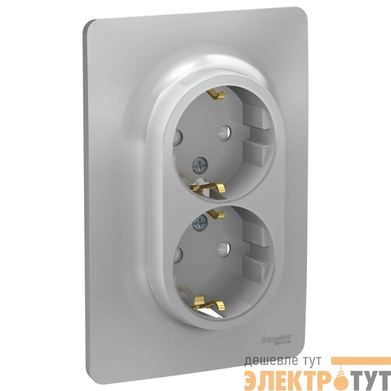 Розетка 2-м СП 2мод. Unica New 16А IP21 с заземл. защ. шторки винт. клеммы алюм. SchE NU206730