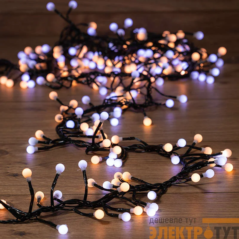 Гирлянда "Мишура LED" 3м 288LED бел. + тепл. бел. провод темн.-зел. ПВХ NEON-NIGHT 303-608