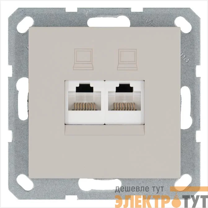 Розетка компьютерная 2-м RJ45 IP20 кат. 5E механизм тауп Jasmart G6106T