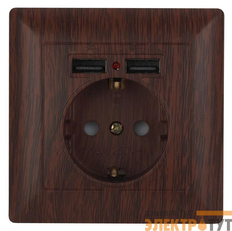 Розетка 1-м СП Solo 4-410-10 P+E Schuko 16А 250В + 2хUSB IP20 с заземл. защ. шторки венге Intro Б0053719