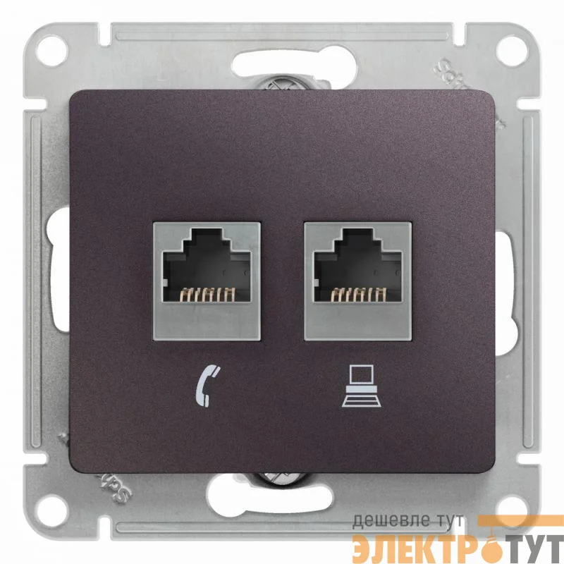 Механизм розетки 2-м Glossa RJ11+RJ45 кат.5е сиренев. туман SchE GSL001485