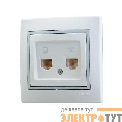 Розетка компьютерная + телеф. СП Мира RJ11 + RJ45 бел./сер. Lezard 701-0215-143