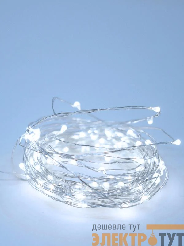 Гирлянда светодиодная "Серебряные нити" 10м 100LED в виде капель работает от 220В с трансформатором Космос KOCNL-EL150_silver