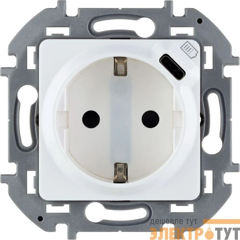 Розетка 1-м СП Inspiria 16А IP20 250В 2P+E немецк. стандарт с заряд. устройством USB тип C 1.5А 5В механизм бел. IEK 673770