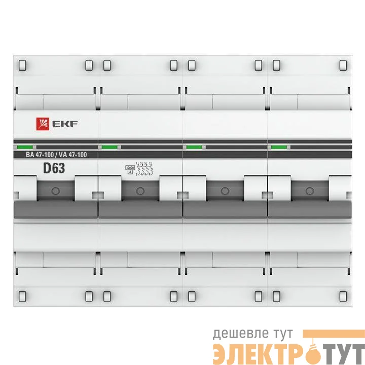 Выключатель автоматический модульный 4п D 63А 10кА ВА 47-100 PROxima EKF mcb47100-4-63D-pro