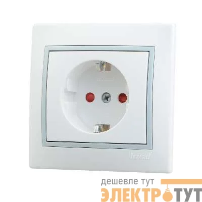 Розетка 1-м СП Мира защ. шторки керам. с заземл. бел./сер. Lezard 701-0215-124