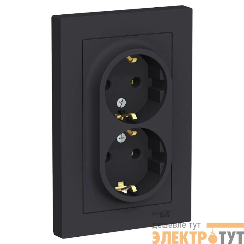 Розетка 2-м СП AtlasDesign 16А IP20 с заземл. в сборе карбон SE ATN001024