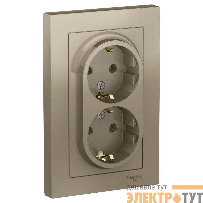 Розетка 2-м СП AtlasDesign 16А IP20 с заземл. в сборе шампань SE ATN000524